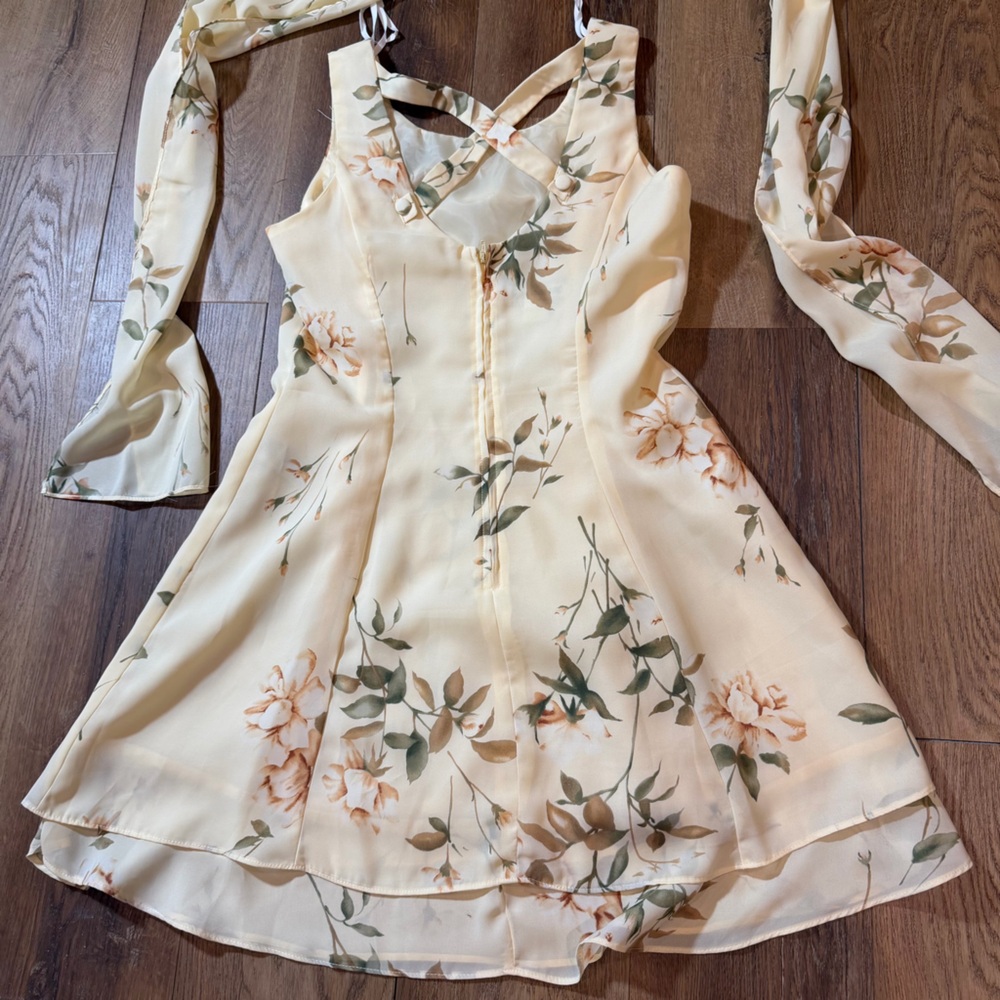Vintage Y2K Floral Dress Scarf Yellow Floral Mini Dress Vintage Y2K Dress Fairy - Picture 12 of 15